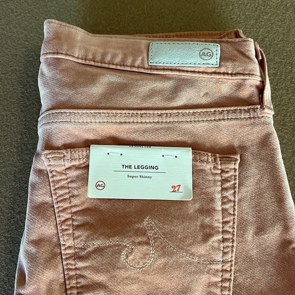 Ag Adriano Goldschmied NWT Super Skinny Velvet Leggings Rose Gold- Size 27R - Picture 3 of 14